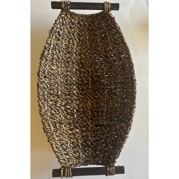 Woven Straw Baskets Oval Wood Handles Brown Nesting Set Of 3 Table Wall Rustic - Picture 10 of 16